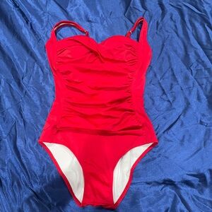 red one piece swimsuit